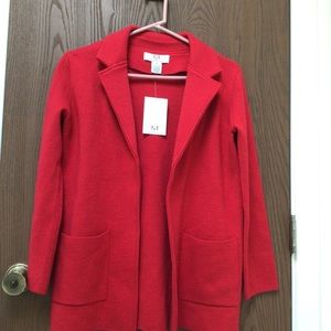 NWT Magaschoni red cotton wool cardigan blazer pockets, sz XS